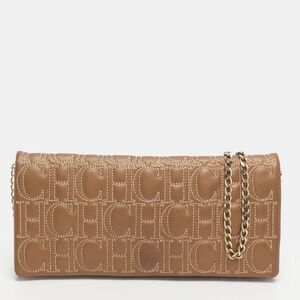 Ch Carolina Herrera Metallic Brown Monogram Leather Chain Clutch